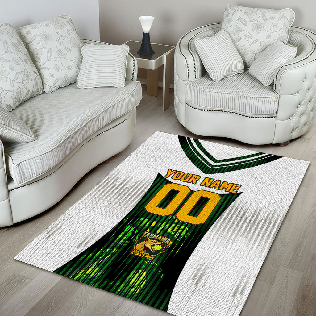 Personalised Tasmania Oztag Mascot Area Rug Green White Stripe Australian Flag Mascot