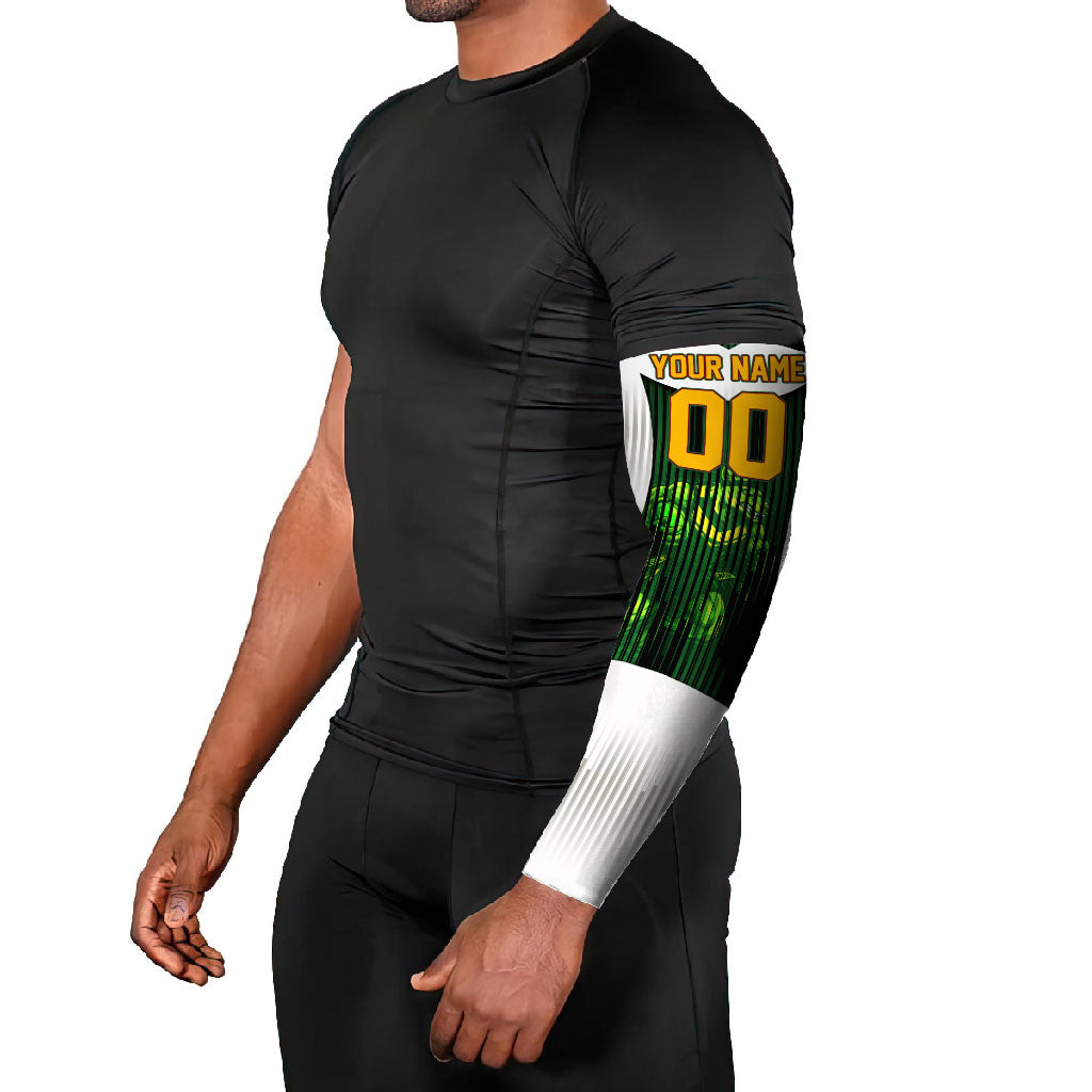 Personalised Tasmania Oztag Mascot Arm Sleeves Green White Stripe Australian Flag Mascot
