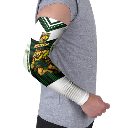 Personalised Tasmania Oztag Mascot Arm Sleeves Green White Stripe Australian Flag Mascot