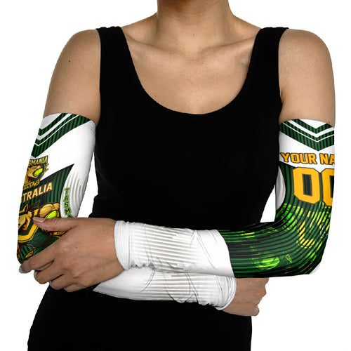 Personalised Tasmania Oztag Mascot Arm Sleeves Green White Stripe Australian Flag Mascot