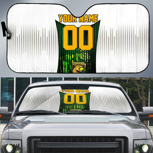 Personalised Tasmania Oztag Mascot Auto Sun Shade Green White Stripe Australian Flag Mascot