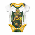Personalised Tasmania Oztag Mascot Baby Onesie Green White Stripe Australian Flag Mascot