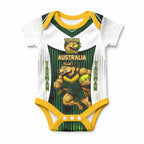 Personalised Tasmania Oztag Mascot Baby Onesie Green White Stripe Australian Flag Mascot