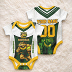 Personalised Tasmania Oztag Mascot Baby Onesie Green White Stripe Australian Flag Mascot