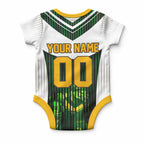 Personalised Tasmania Oztag Mascot Baby Onesie Green White Stripe Australian Flag Mascot