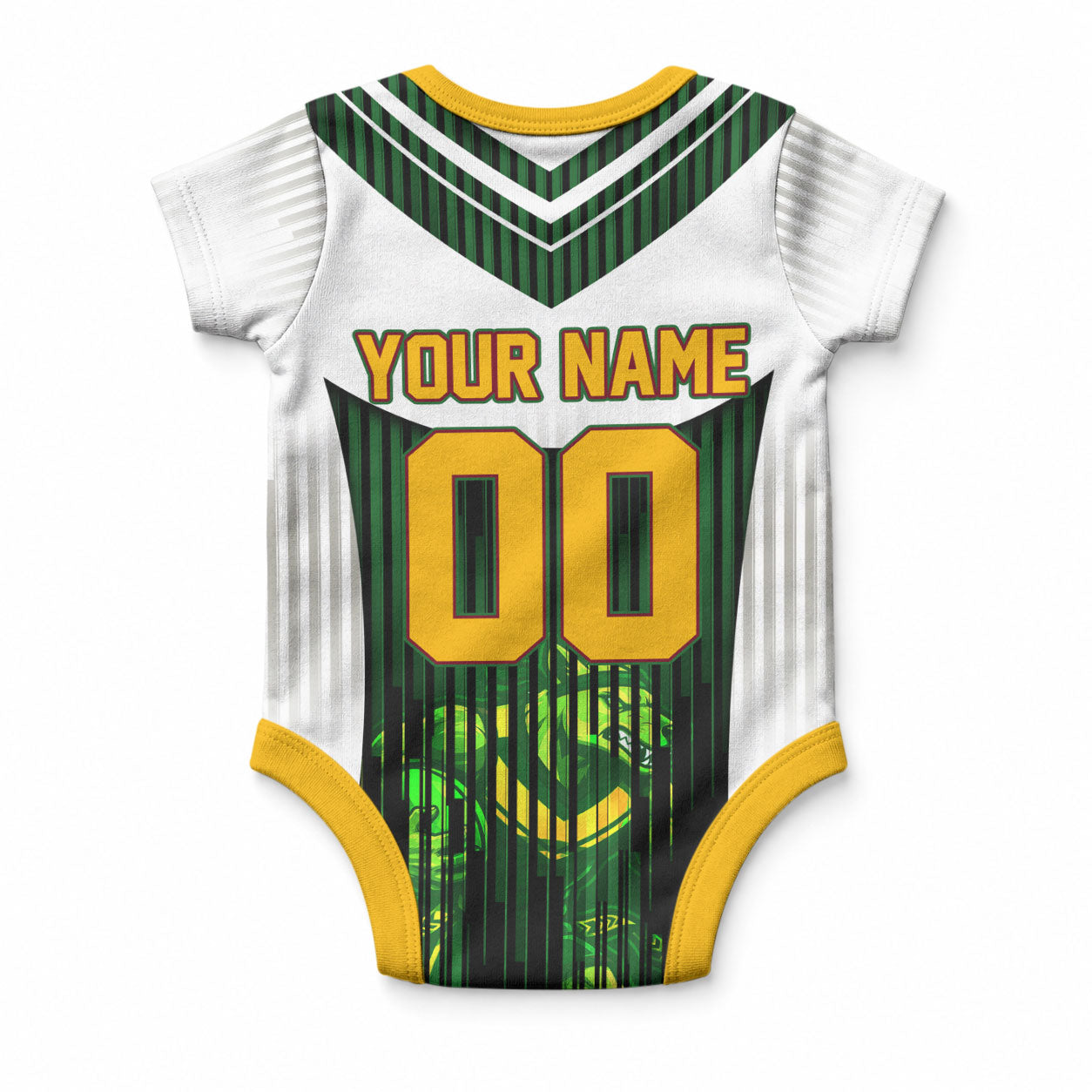 Personalised Tasmania Oztag Mascot Baby Onesie Green White Stripe Australian Flag Mascot