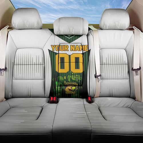Personalised Tasmania Oztag Mascot Back Car Seat Cover Green White Stripe Australian Flag Mascot