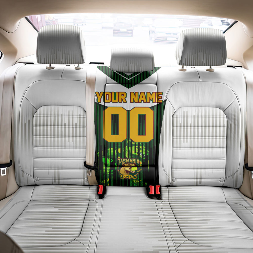 Personalised Tasmania Oztag Mascot Back Car Seat Cover Green White Stripe Australian Flag Mascot