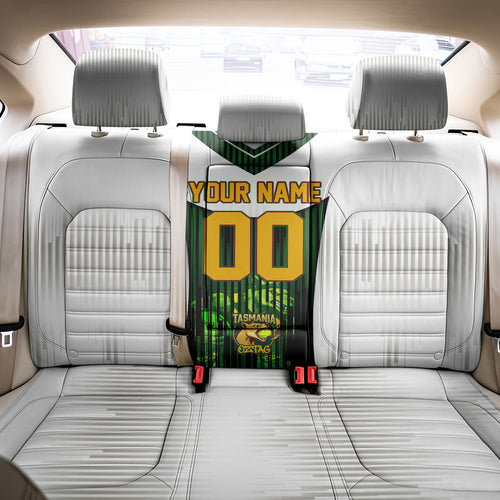 Personalised Tasmania Oztag Mascot Back Car Seat Cover Green White Stripe Australian Flag Mascot