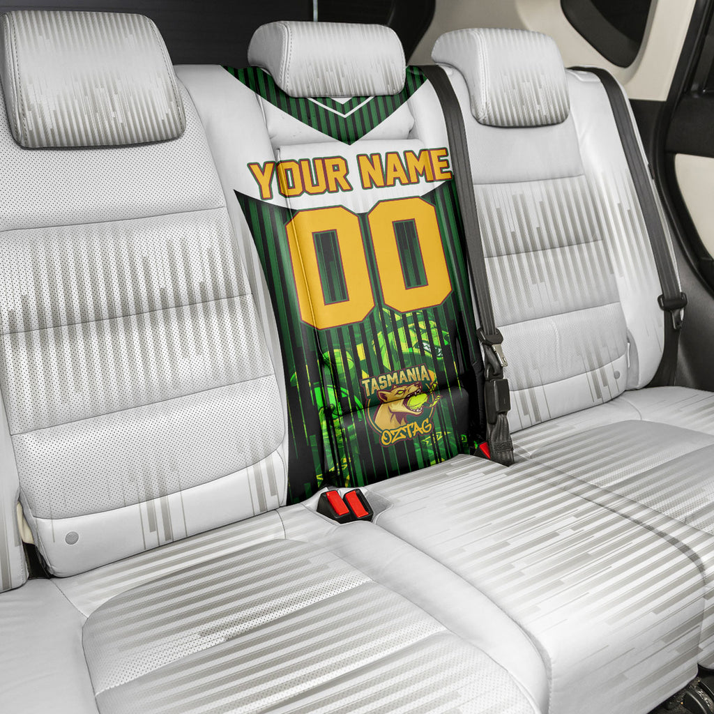 Personalised Tasmania Oztag Mascot Back Car Seat Cover Green White Stripe Australian Flag Mascot