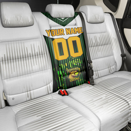 Personalised Tasmania Oztag Mascot Back Car Seat Cover Green White Stripe Australian Flag Mascot