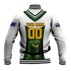 Personalised Tasmania Oztag Mascot Baseball Jacket Green White Stripe Australian Flag Mascot