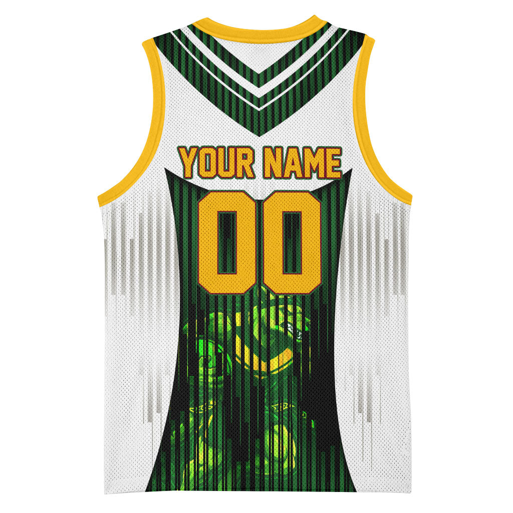 Personalised Tasmania Oztag Mascot Basketball Jersey Green White Stripe Australian Flag Mascot
