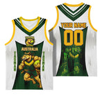 Personalised Tasmania Oztag Mascot Basketball Jersey Green White Stripe Australian Flag Mascot