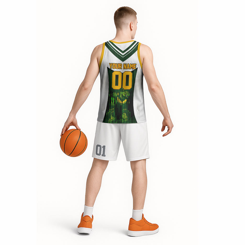 Personalised Tasmania Oztag Mascot Basketball Jersey Green White Stripe Australian Flag Mascot