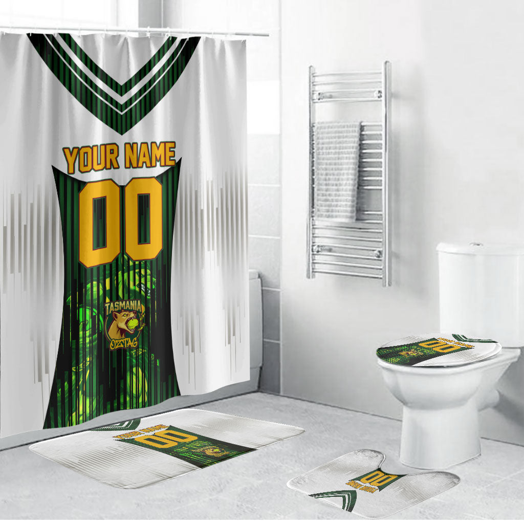 Personalised Tasmania Oztag Mascot Bathroom Set Green White Stripe Australian Flag Mascot