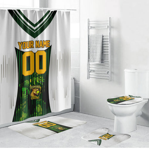 Personalised Tasmania Oztag Mascot Bathroom Set Green White Stripe Australian Flag Mascot