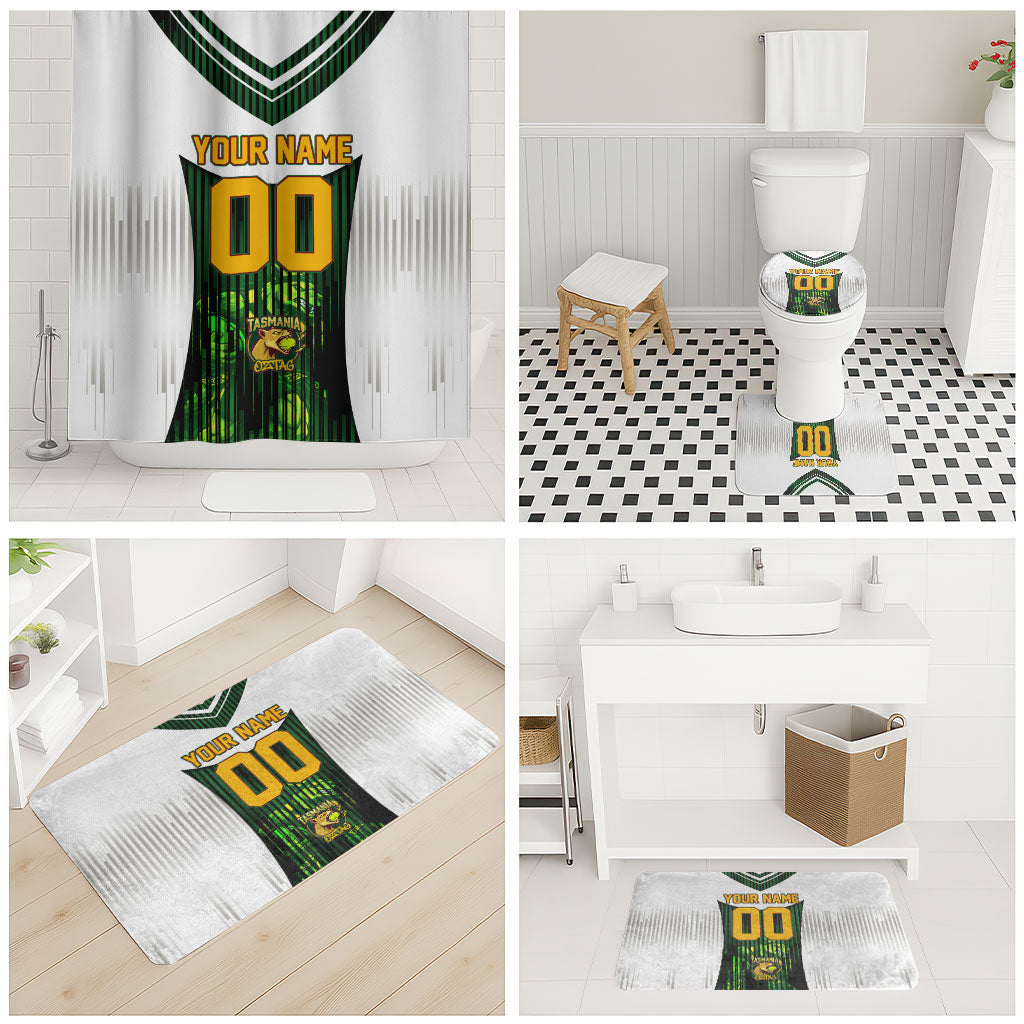 Personalised Tasmania Oztag Mascot Bathroom Set Green White Stripe Australian Flag Mascot