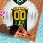 Personalised Tasmania Oztag Mascot Beach Blanket Green White Stripe Australian Flag Mascot