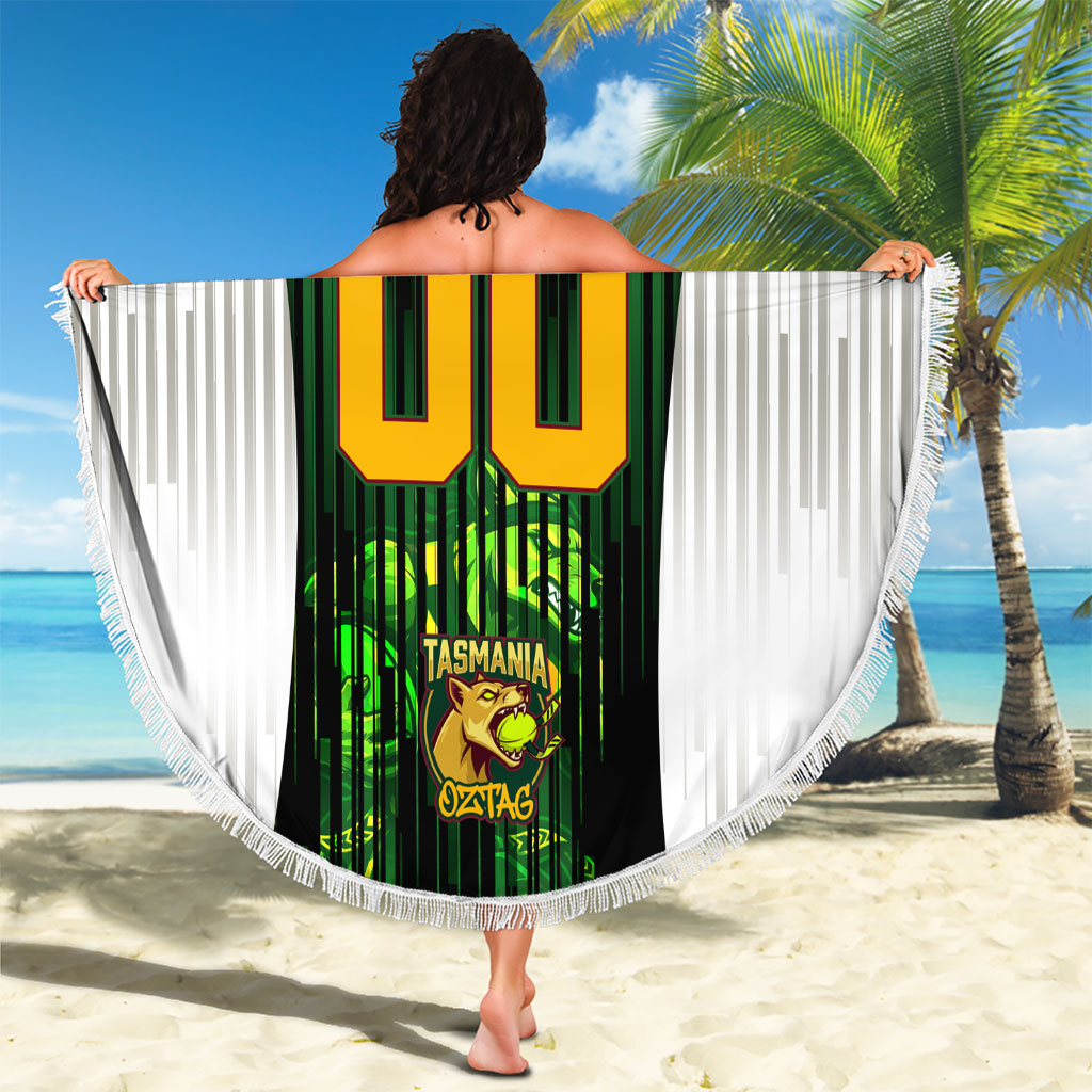 Personalised Tasmania Oztag Mascot Beach Blanket Green White Stripe Australian Flag Mascot