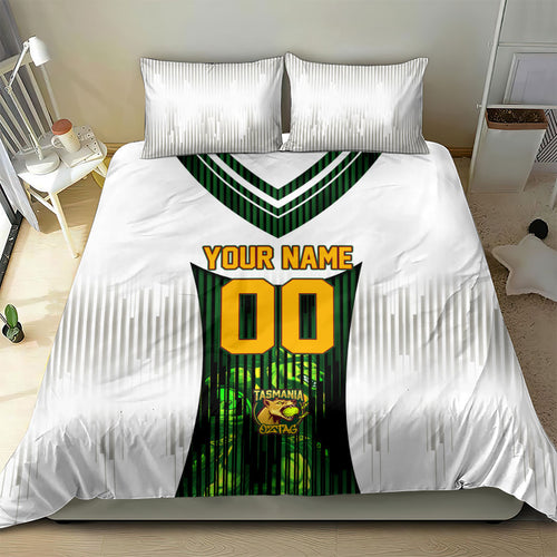Personalised Tasmania Oztag Mascot Bedding Set Green White Stripe Australian Flag Mascot