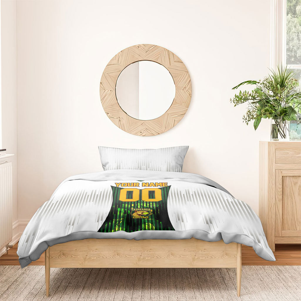 Personalised Tasmania Oztag Mascot Bedding Set Green White Stripe Australian Flag Mascot