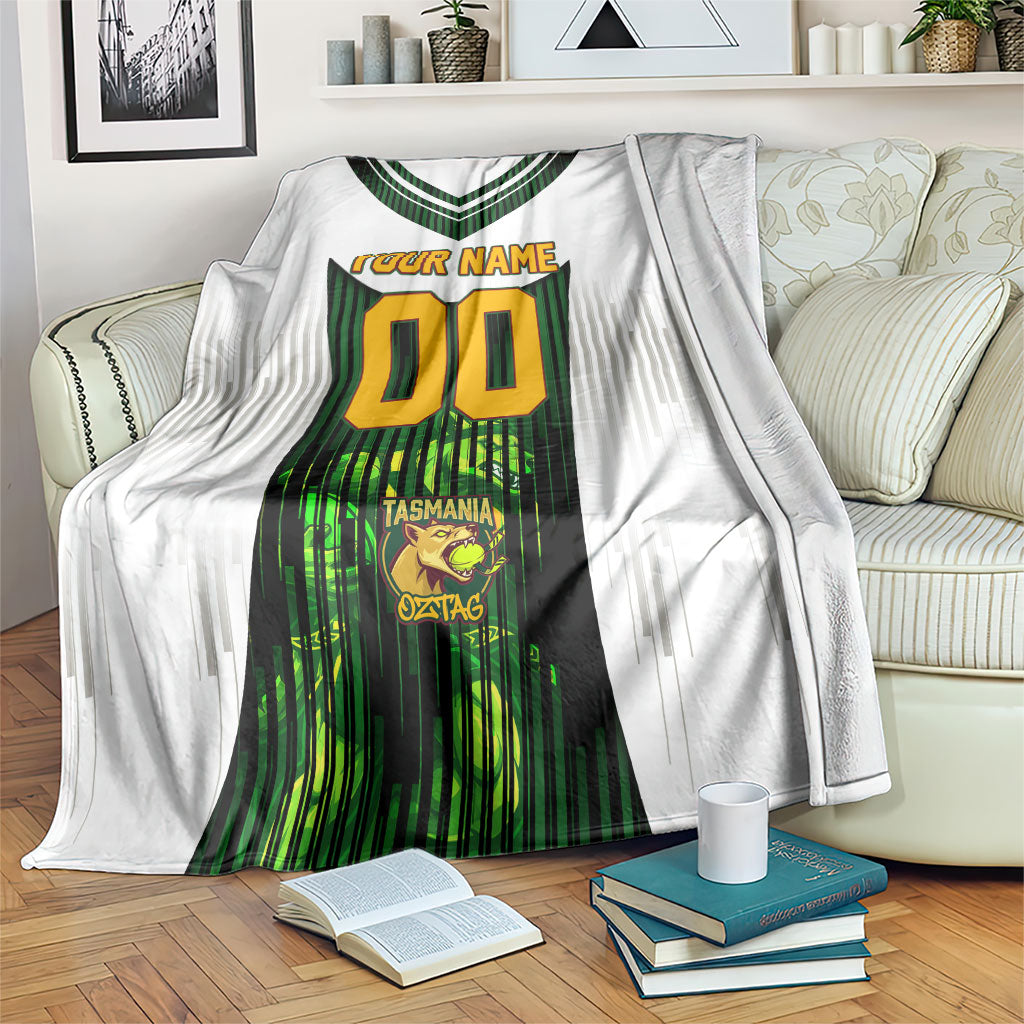 Personalised Tasmania Oztag Mascot Blanket Green White Stripe Australian Flag Mascot
