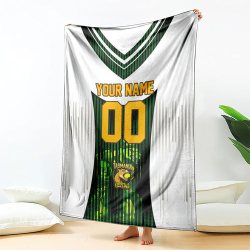 Personalised Tasmania Oztag Mascot Blanket Green White Stripe Australian Flag Mascot