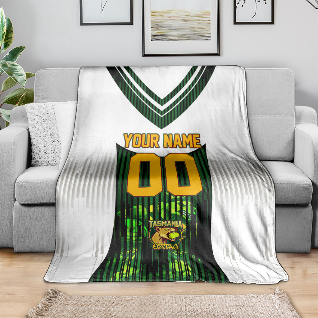 Personalised Tasmania Oztag Mascot Blanket Green White Stripe Australian Flag Mascot