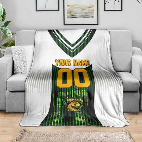 Personalised Tasmania Oztag Mascot Blanket Green White Stripe Australian Flag Mascot