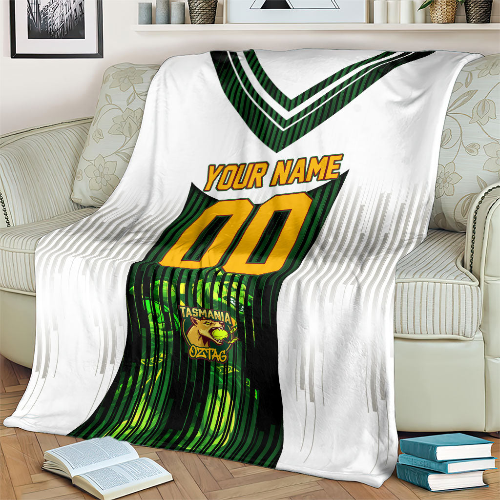 Personalised Tasmania Oztag Mascot Blanket Green White Stripe Australian Flag Mascot