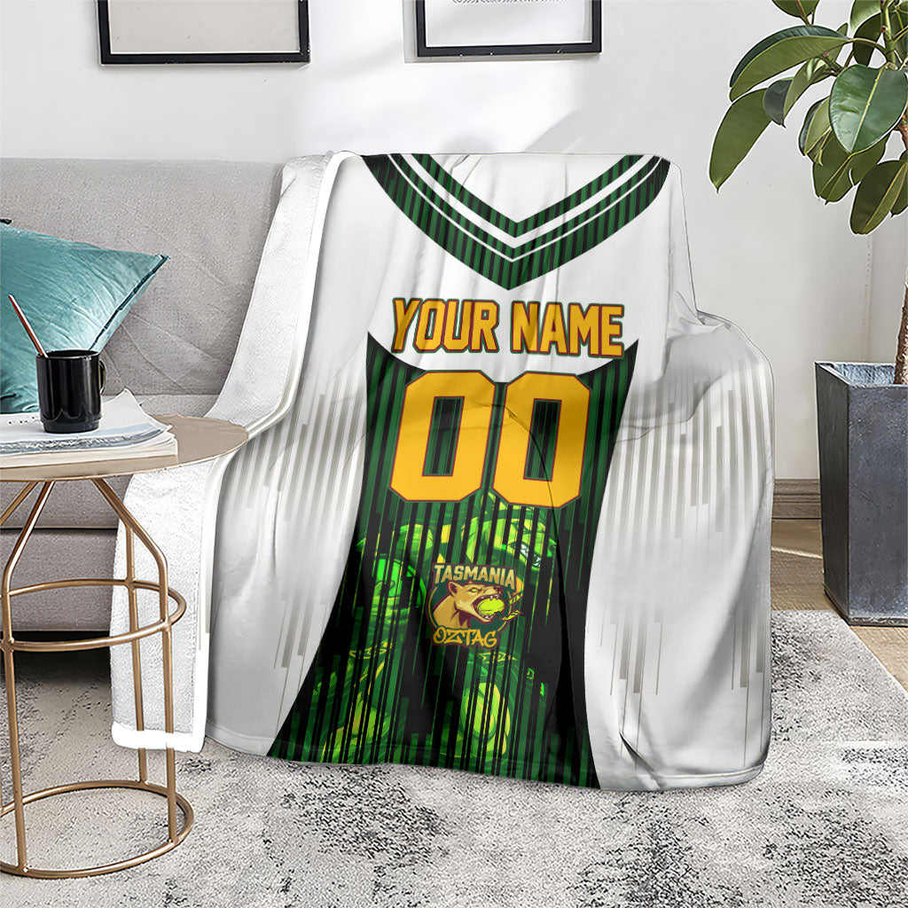 Personalised Tasmania Oztag Mascot Blanket Green White Stripe Australian Flag Mascot