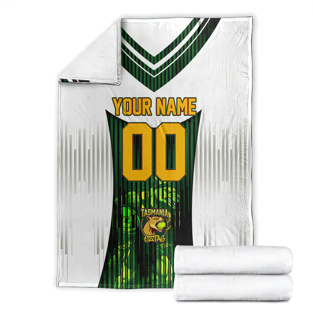 Personalised Tasmania Oztag Mascot Blanket Green White Stripe Australian Flag Mascot