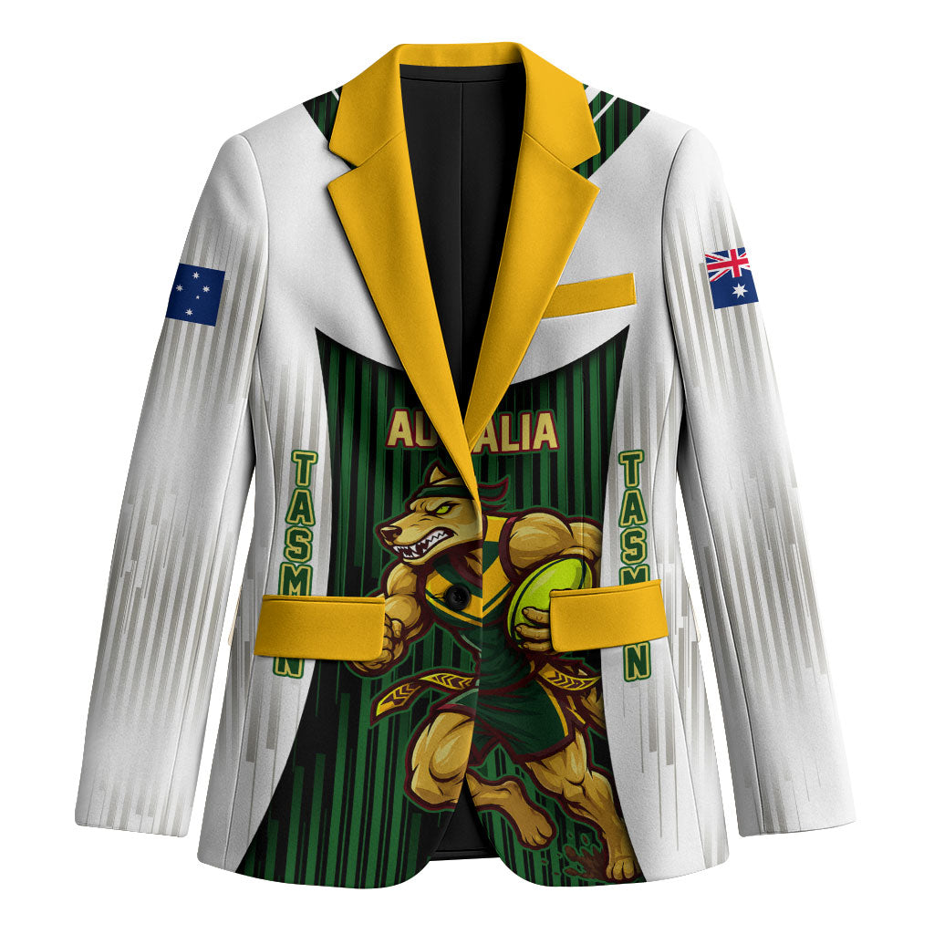 Personalised Tasmania Oztag Mascot Blazer Green White Stripe Australian Flag Mascot