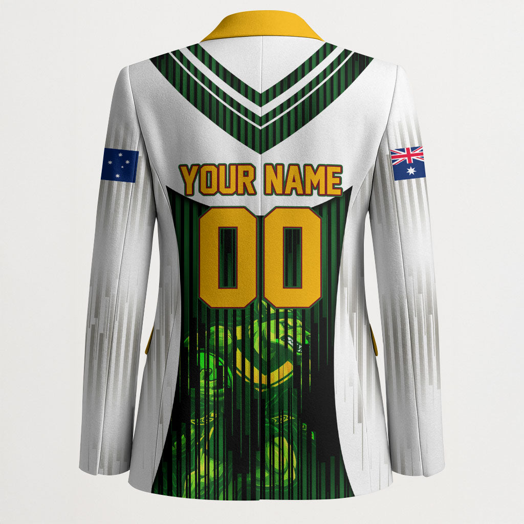 Personalised Tasmania Oztag Mascot Blazer Green White Stripe Australian Flag Mascot