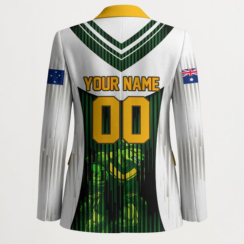 Personalised Tasmania Oztag Mascot Blazer Green White Stripe Australian Flag Mascot