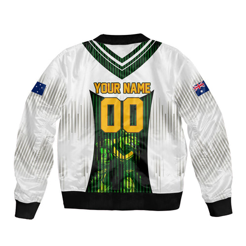 Personalised Tasmania Oztag Mascot Bomber Jacket Green White Stripe Australian Flag Mascot