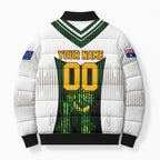 Personalised Tasmania Oztag Mascot Bomber Puffer Jacket Green White Stripe Australian Flag Mascot