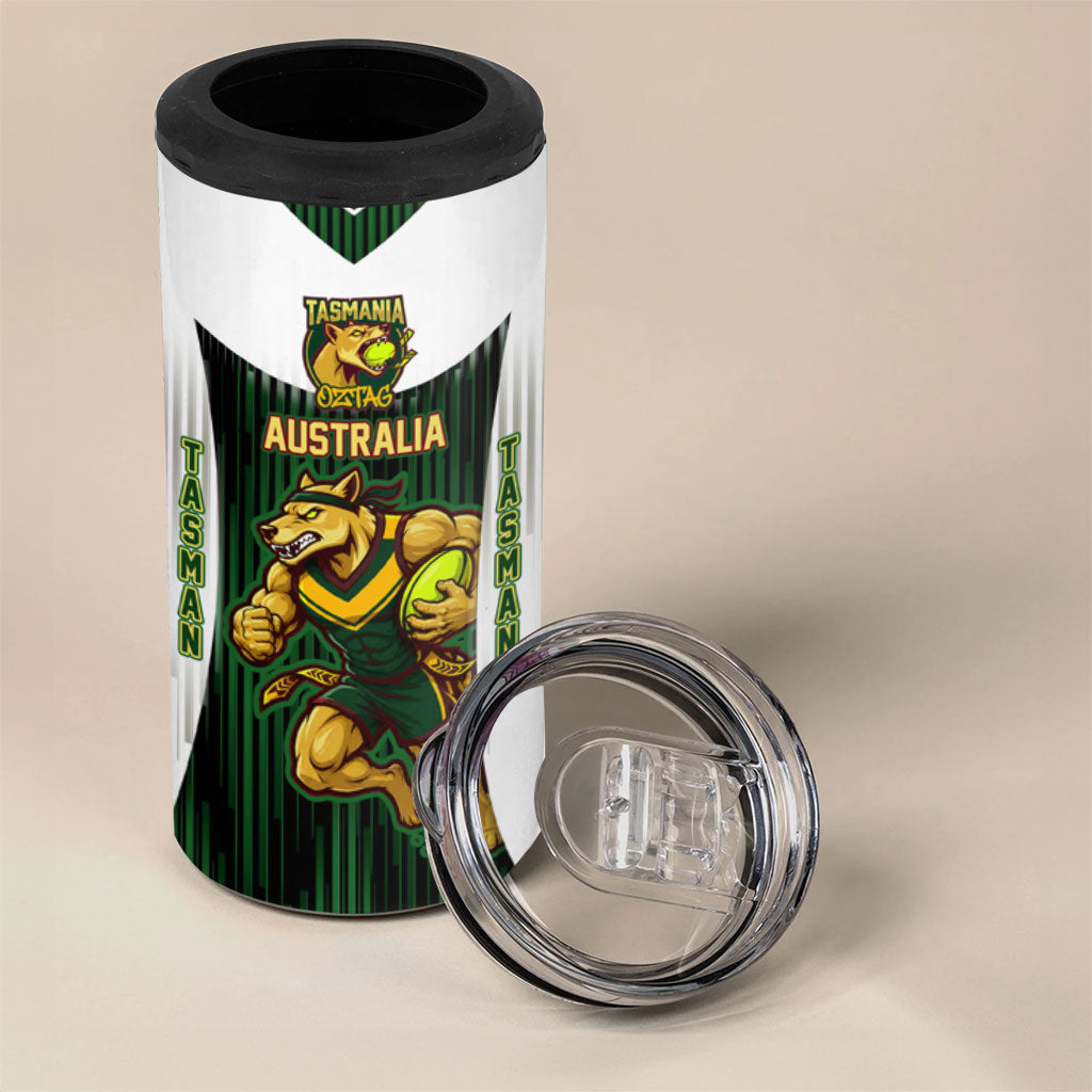 Personalised Tasmania Oztag Mascot 4 in 1 Can Cooler Tumbler Green White Stripe Australian Flag Mascot