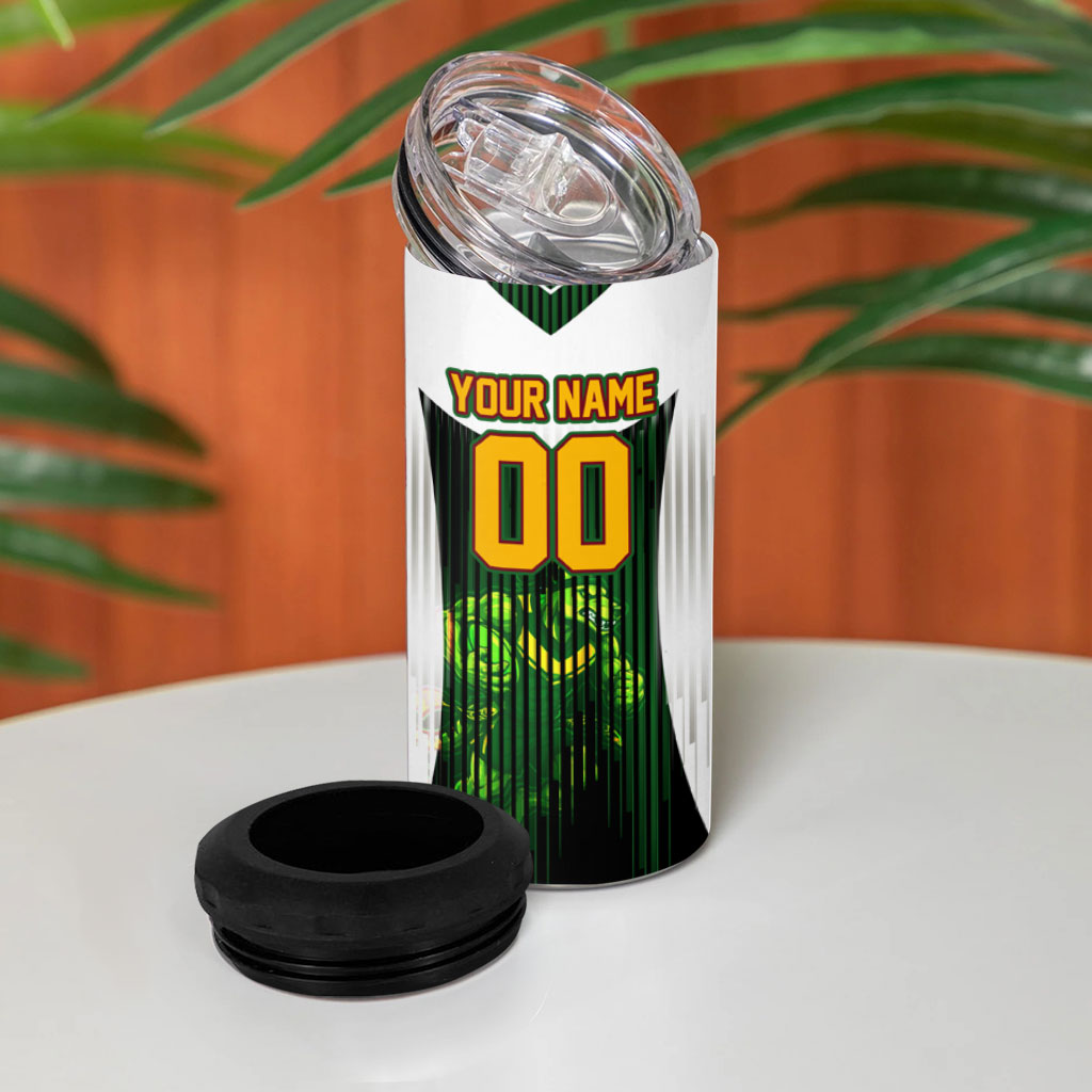Personalised Tasmania Oztag Mascot 4 in 1 Can Cooler Tumbler Green White Stripe Australian Flag Mascot