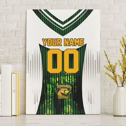 Personalised Tasmania Oztag Mascot Canvas Wall Art Green White Stripe Australian Flag Mascot