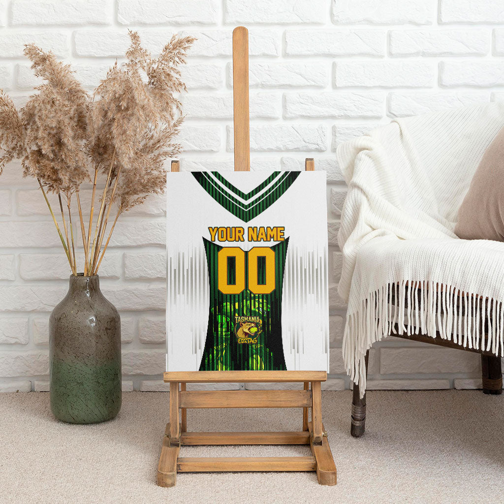 Personalised Tasmania Oztag Mascot Canvas Wall Art Green White Stripe Australian Flag Mascot