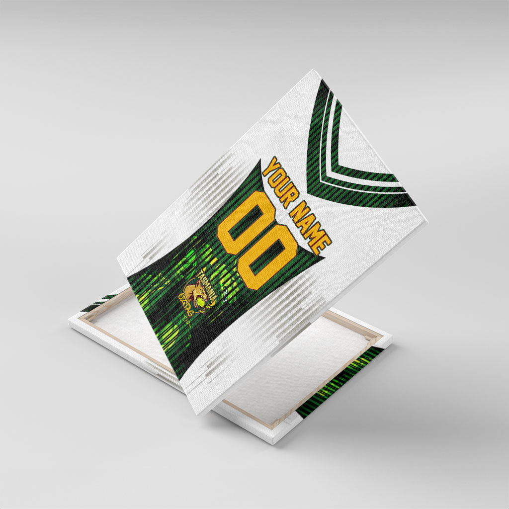 Personalised Tasmania Oztag Mascot Canvas Wall Art Green White Stripe Australian Flag Mascot