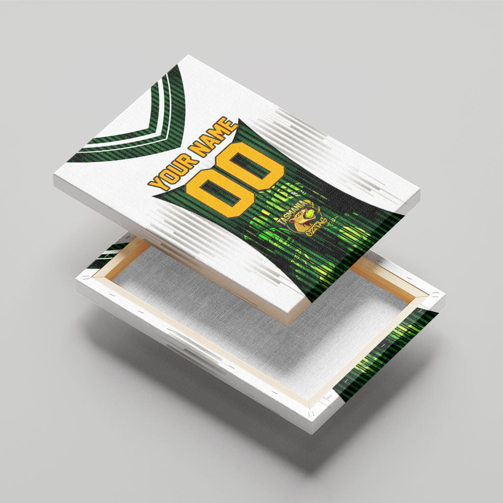 Personalised Tasmania Oztag Mascot Canvas Wall Art Green White Stripe Australian Flag Mascot