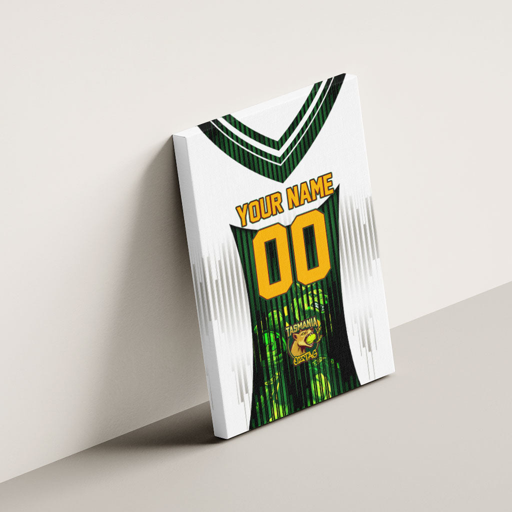 Personalised Tasmania Oztag Mascot Canvas Wall Art Green White Stripe Australian Flag Mascot