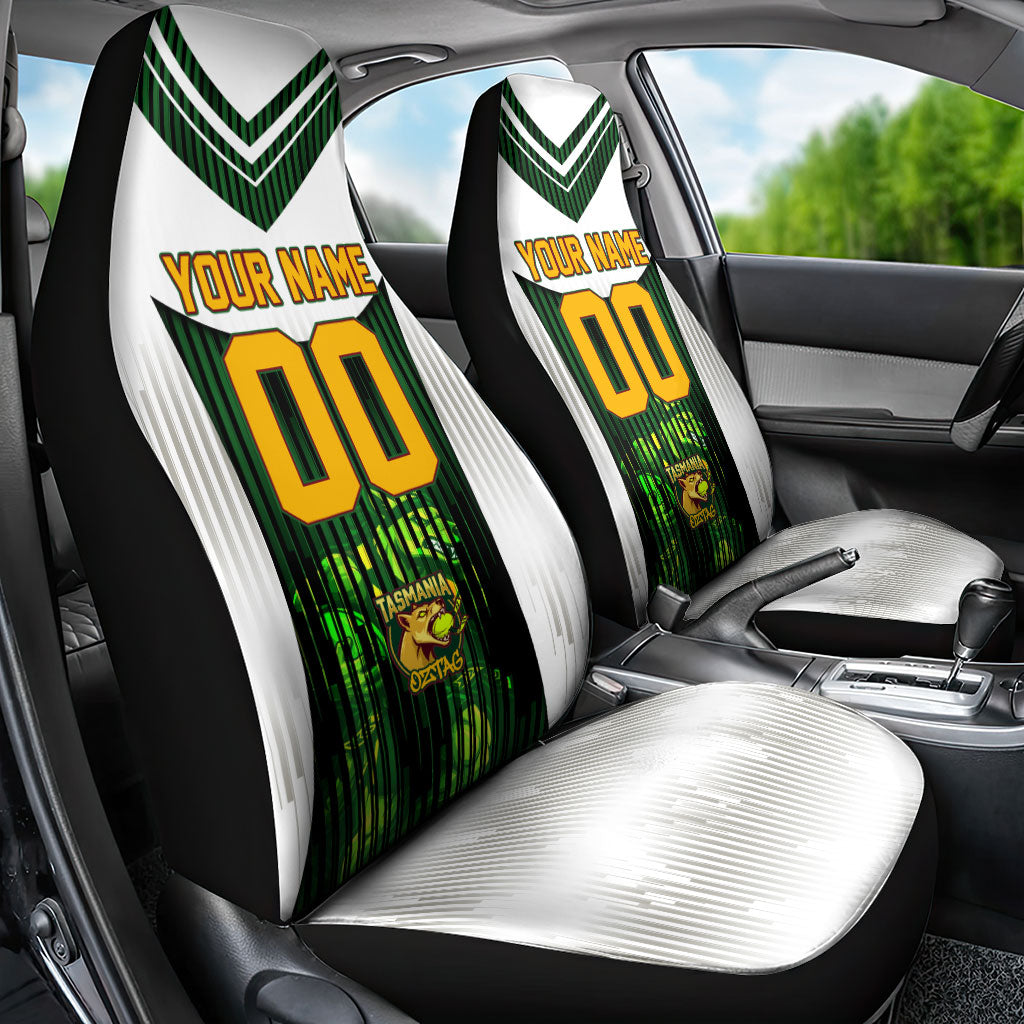 Personalised Tasmania Oztag Mascot Car Seat Cover Green White Stripe Australian Flag Mascot