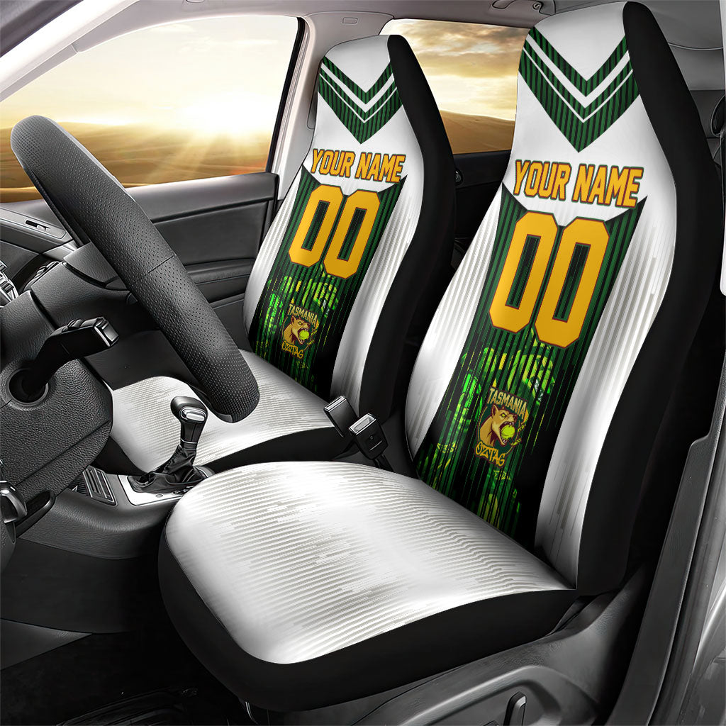 Personalised Tasmania Oztag Mascot Car Seat Cover Green White Stripe Australian Flag Mascot