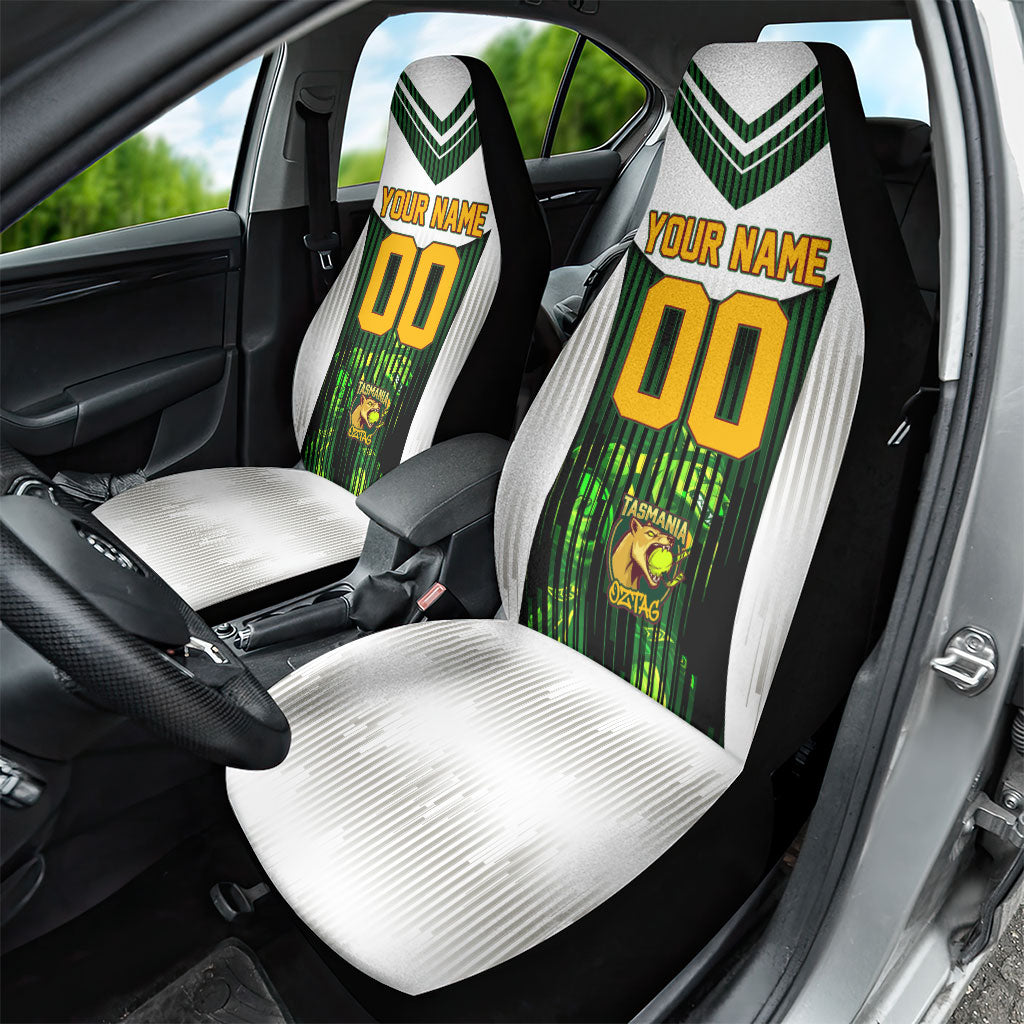Personalised Tasmania Oztag Mascot Car Seat Cover Green White Stripe Australian Flag Mascot