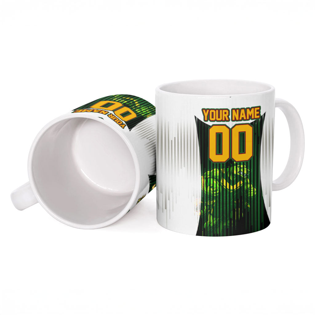 Personalised Tasmania Oztag Mascot Ceramic Mug Green White Stripe Australian Flag Mascot