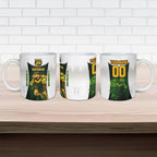 Personalised Tasmania Oztag Mascot Ceramic Mug Green White Stripe Australian Flag Mascot